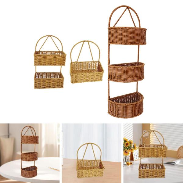 バルコニー パティオ 屋内 屋外 植物用 模造籐 壁掛けバスケット 正方形 2層