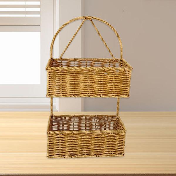 バルコニー パティオ 屋内 屋外 植物用 模造籐 壁掛けバスケット 正方形 2層