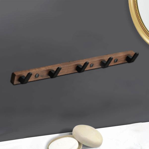 コートラック 壁掛け 素朴なモダン 帽子掛け 木製 財布 ジャケット用 ファームハウス 45x3x1.5cm フック5個