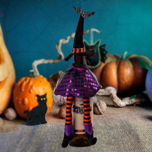 魔女の帽子 ハロウィン ワインボトルカバー ハロウィン デコレーション レストラン ホリデー パープル