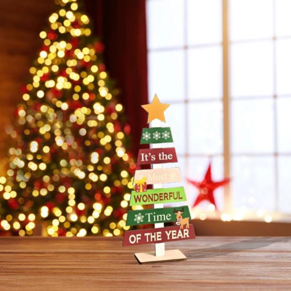 クリスマスツリーオーナメントディスプレイパーティーの記念品ホーム素朴なカラフルな木製サインスタイルC