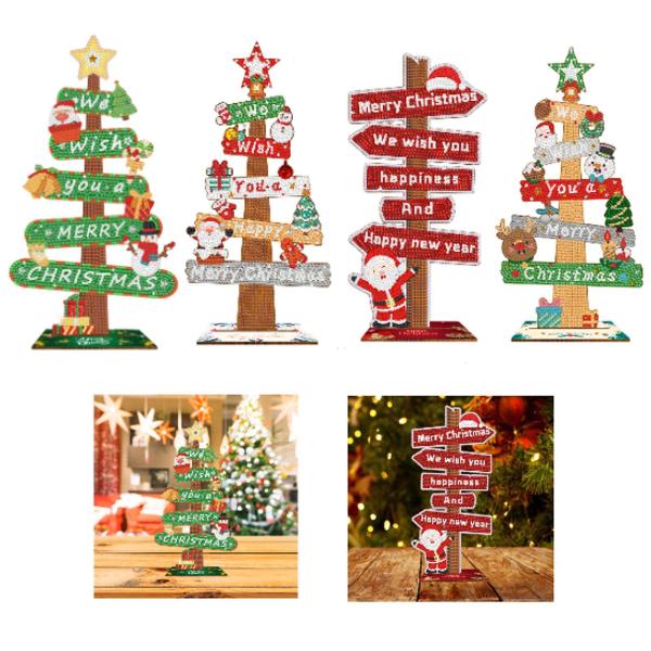 クリスマス 木製サイン テーブルセンターピース キャビネット用 クリスマスパーティー デスクトップ 16cmx30cm グリーン