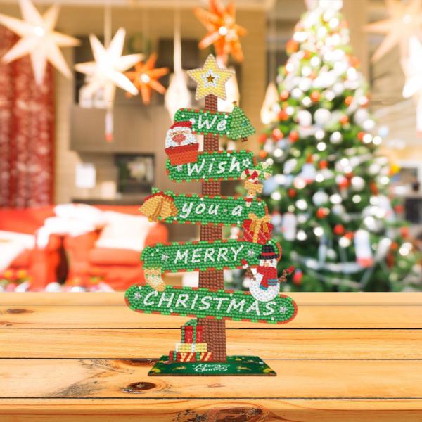 クリスマス 木製サイン テーブルセンターピース キャビネット用 クリスマスパーティー デスクトップ 16cmx30cm グリーン