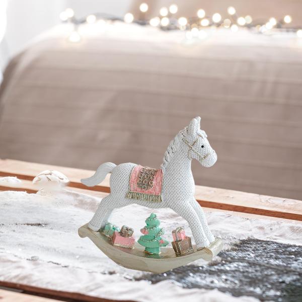 クリスマスの彫像 愛らしい工芸品 卓上飾り 家庭用棚 リビングルーム用 白い小さな馬