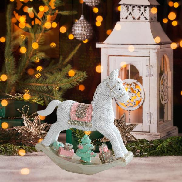 クリスマスの彫像 愛らしい工芸品 卓上飾り 家庭用棚 リビングルーム用 白い大きな馬