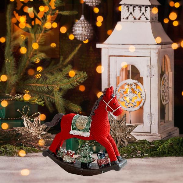 クリスマスの彫像 愛らしい工芸品 卓上飾り 自宅の棚 リビングルーム用 赤いロッキングホース