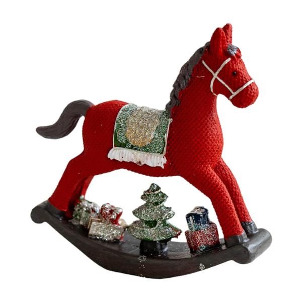 クリスマスの彫像 愛らしい工芸品 卓上飾り 自宅の棚 リビングルーム用 赤いロッキングホース