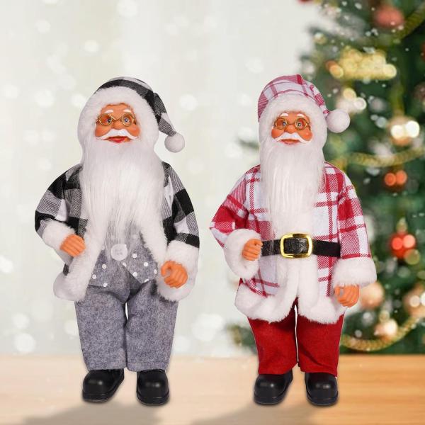 サンタクロースの置物人形 実用的 装飾 クリスマス デコレーション 家庭用 ブラック ホワイト チェック柄