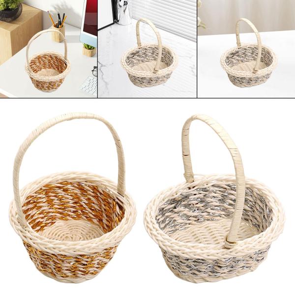 ピクニックバスケット ハンドル付き ポータブルオーナメント ウェディング ホームデコレーション フラワーバスケット カーキ