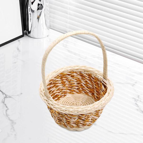 ピクニックバスケット ハンドル付き ポータブルオーナメント ウェディング ホームデコレーション フラワーバスケット カーキ