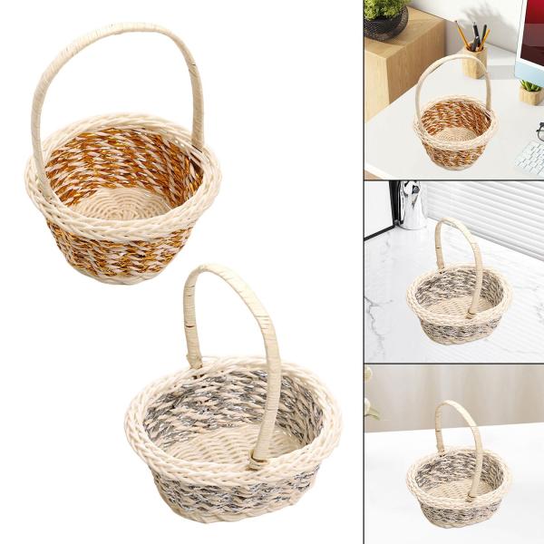 ピクニックバスケット ハンドル付き ポータブルオーナメント ウェディング ホームデコレーション フラワーバスケット カーキ