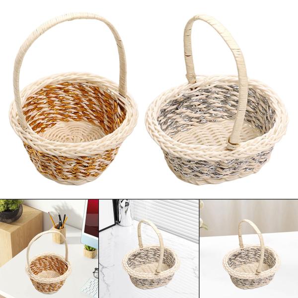 ピクニックバスケット ハンドル付き ポータブルオーナメント ウェディング ホームデコレーション フラワーバスケット カーキ