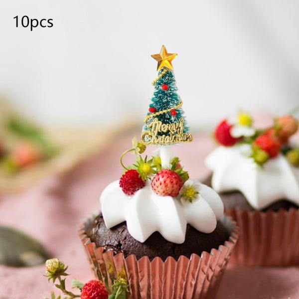 クリスマスカップケーキトッパー デザート用 クリスマスホリデーカップケーキトッパー クリスマスツリー用 10個