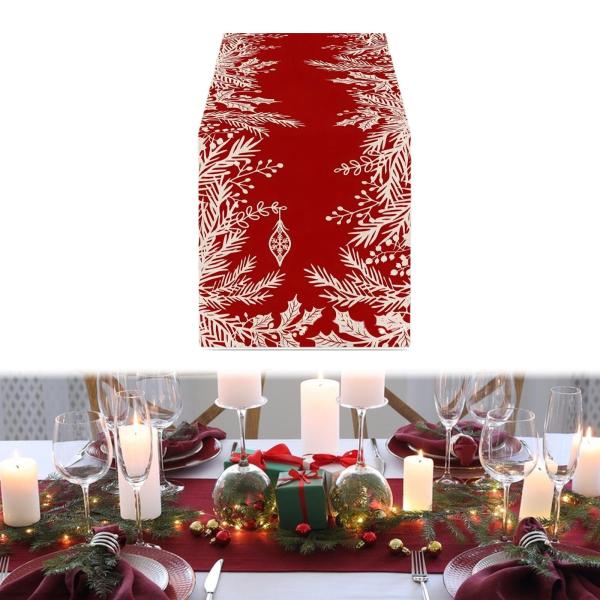 長方形テーブルクロス フェスティバル 季節 冬 キャビネット クリスマス テーブルランナー 葉