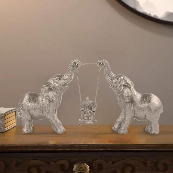 象の像 クリエイティブギフト 樹脂製置物 寝室 キャビネット リビングルーム スタイル B シルバー
