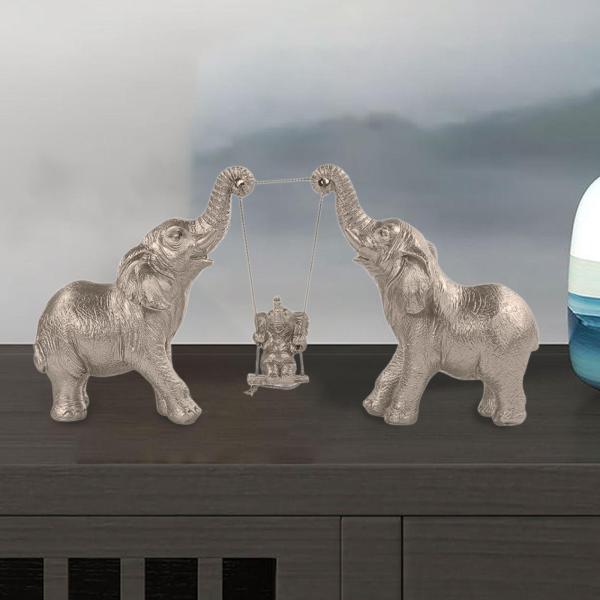 象の像 クリエイティブギフト 樹脂製置物 寝室 キャビネット リビングルーム スタイル B シルバー