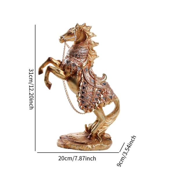 金色の馬の像 デスクトップ装飾 手作り工芸品 7.8x3.5x12.2インチ 棚