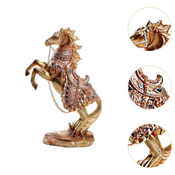 金色の馬の像 デスクトップ装飾 手作り工芸品 7.8x3.5x12.2インチ 棚