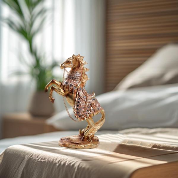 金色の馬の像 デスクトップ装飾 手作り工芸品 7.8x3.5x12.2インチ 棚