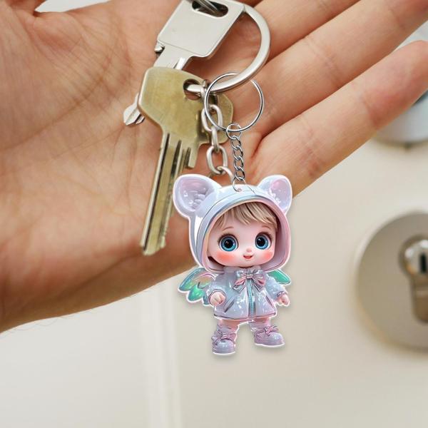 漫画天使ベビーキーリングペンダントバックパック装飾自動車アクセサリーかわいいキーホルダーペンダント車のバックミラー装飾