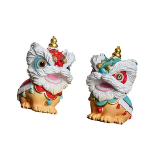 2 個の獅子舞の彫像動物の彫刻伝統工芸品屋内デスクトップへの理想的な