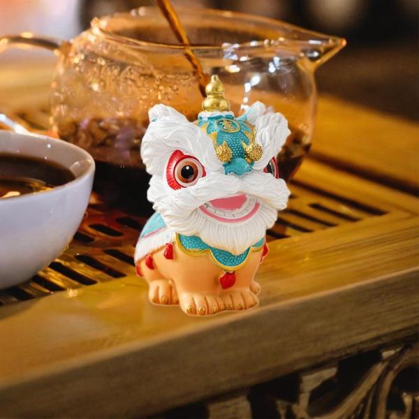 中国の獅子舞の像クラフト卓上飾りホームキャビネット農家用ブルー