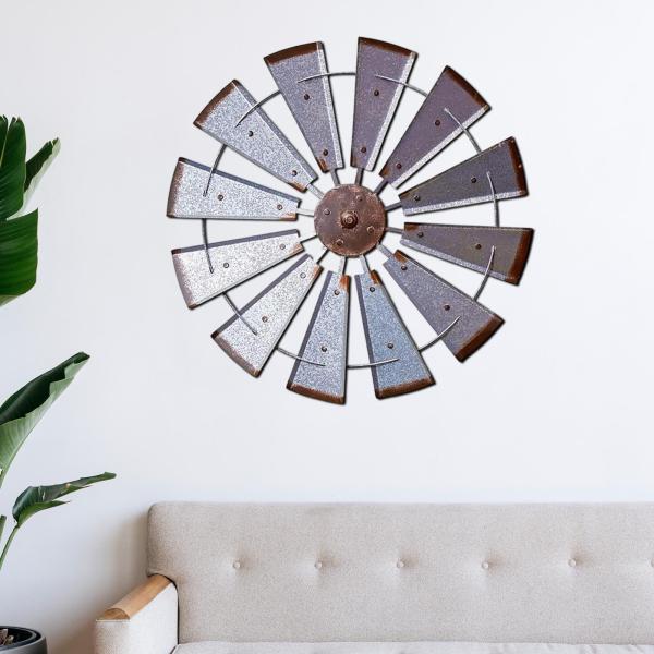 風車壁の彫刻リビングルームオフィスのための鉄のアート屋内屋外丸い葉の葉