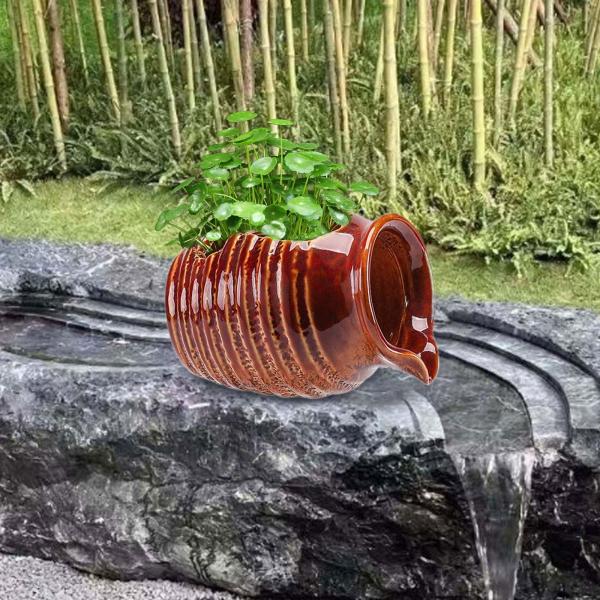 循環水土鍋流水飾り卓上噴水瓶レッド