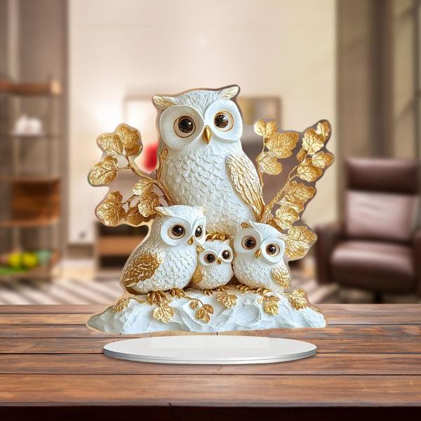 2Dフラットフクロウアクリルサインデスクトップ飾りベースアートワーク、防水装飾プラーク、デスク用のテーブルトップデコレーション