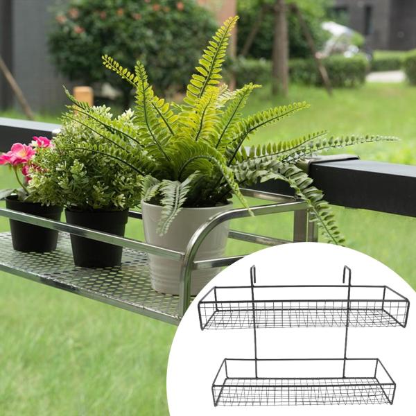 オフィス用キュービクルハンギングバスケット 植物用手すり棚 ポーチフェンスガーデン用 二重層 ブラック