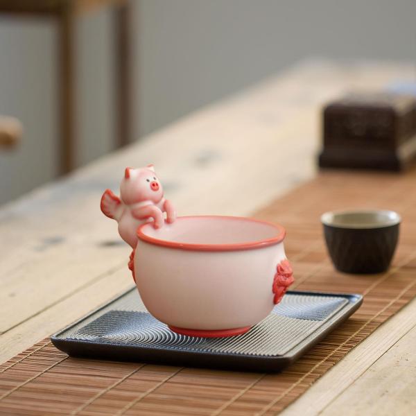 花柄ティーカップ ポータブル ユニーク セラミックティーカップ 家庭用 家族用 屋外 屋内用 9.5x5.4cm