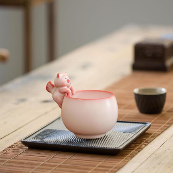 花柄ティーカップ ポータブル ユニーク セラミックティーカップ 家庭用 家族用 屋外 屋内用 8x6.1cm