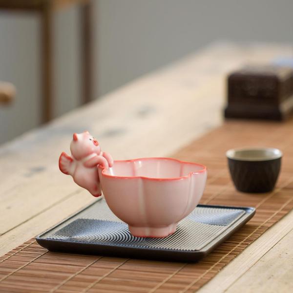 花柄ティーカップ ポータブル ユニーク セラミックティーカップ 家庭用 家族用 屋外 屋内用 7.5x5.2cm