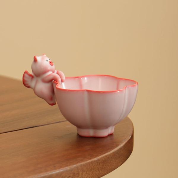 花柄ティーカップ ポータブル ユニーク セラミックティーカップ 家庭用 家族用 屋外 屋内用 7.5x5.2cm