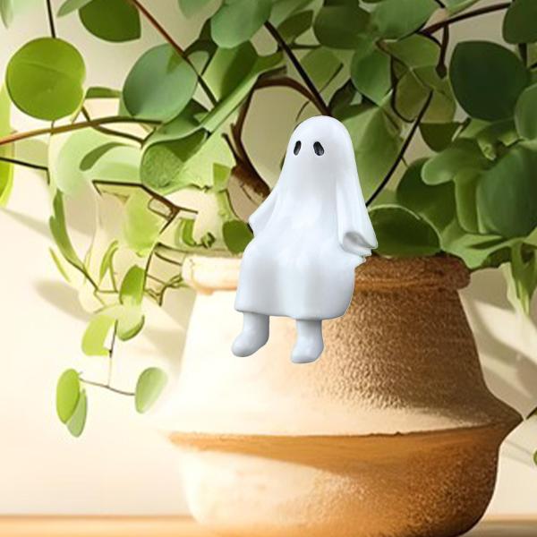 座るゴーストの置物 小さな彫刻 アートクラフト ハロウィンギフト 植木鉢飾り 卓上飾り キャビネット デスク ホーム用