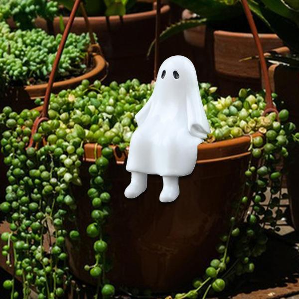 座るゴーストの置物 小さな彫刻 アートクラフト ハロウィンギフト 植木鉢飾り 卓上飾り キャビネット デスク ホーム用