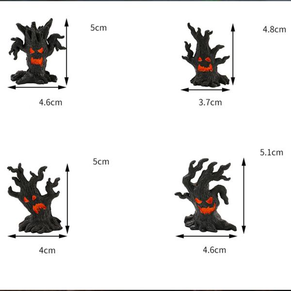 4 個セット ミニ不気味なテーブルクラフトツリーの悪魔のオーナメント、ハロウィーンのお化け屋敷のデコレーション、樹脂製のかわいいハロウィーンの置物