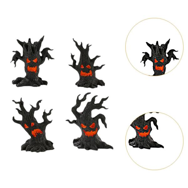 4 個セット ミニ不気味なテーブルクラフトツリーの悪魔のオーナメント、ハロウィーンのお化け屋敷のデコレーション、樹脂製のかわいいハロウィーンの置物