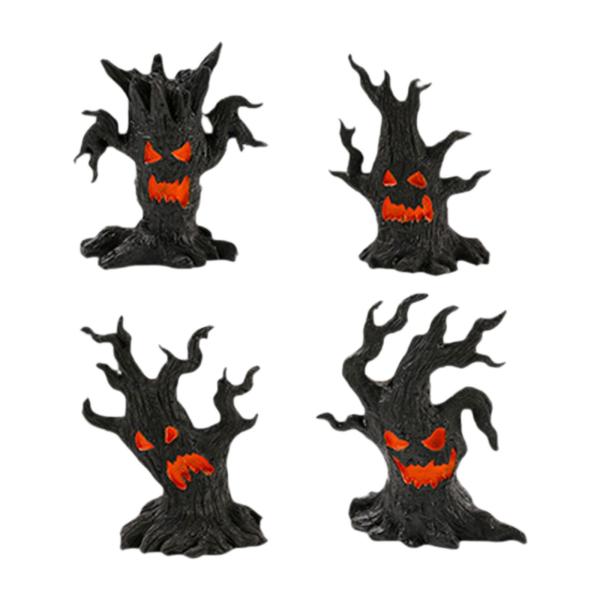 4 個セット ミニ不気味なテーブルクラフトツリーの悪魔のオーナメント、ハロウィーンのお化け屋敷のデコレーション、樹脂製のかわいいハロウィーンの置物