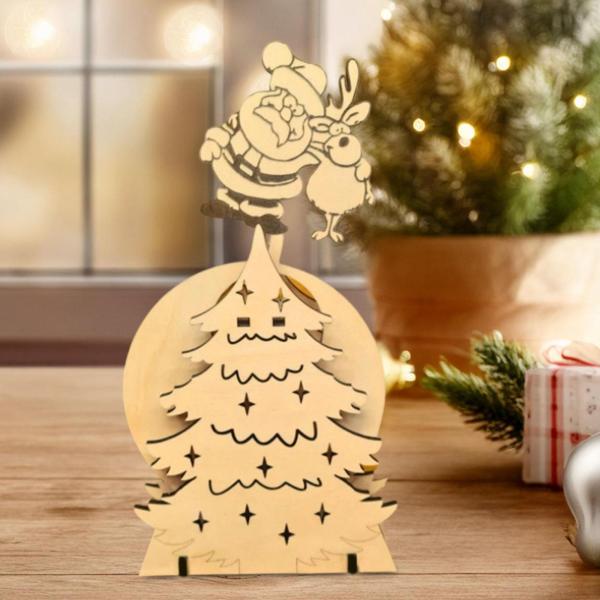 木製クリスマスツリーホームデコレーションフィギュアキッチンホリデーテーブルの装飾サンタクロースと鹿
