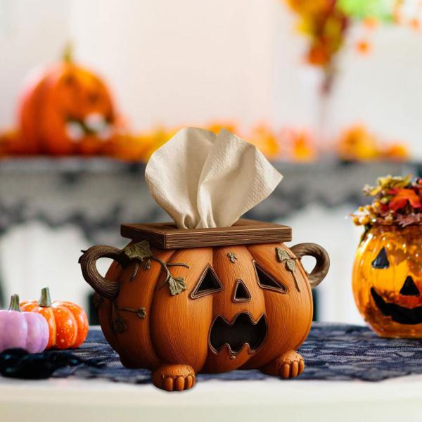 ハロウィンかぼちゃティッシュボックス 不気味なかぼちゃティッシュケース リビングルーム デスクトップ ナプキンホルダー 秋 感謝祭 パーティー用装飾