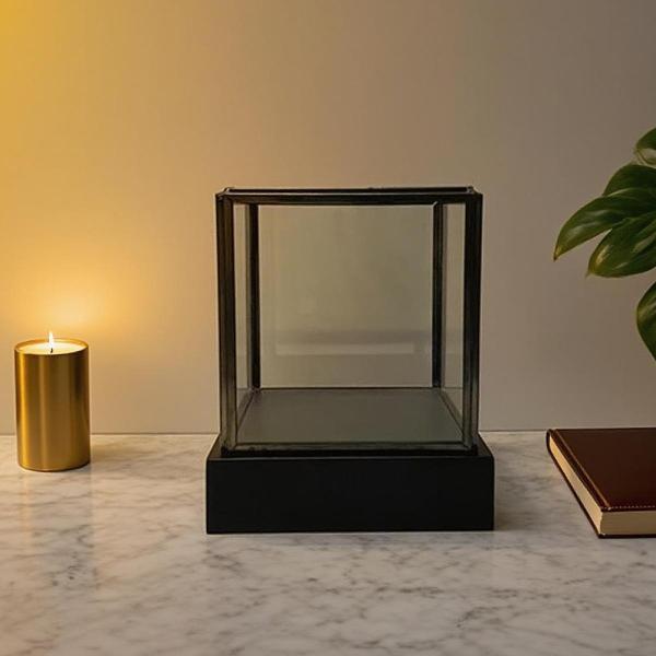 ガラスディスプレイケース ヴィンテージ アクションフィギュア収納ボックス オフィスデスクモデル用 ブラック