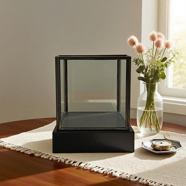 ガラスディスプレイケース ヴィンテージ アクションフィギュア収納ボックス オフィスデスクモデル用 ブラック