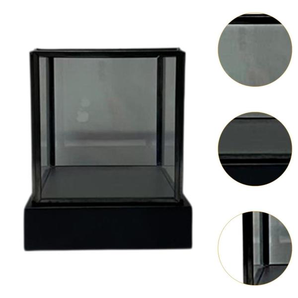 ガラスディスプレイケース ヴィンテージ アクションフィギュア収納ボックス オフィスデスクモデル用 ブラック