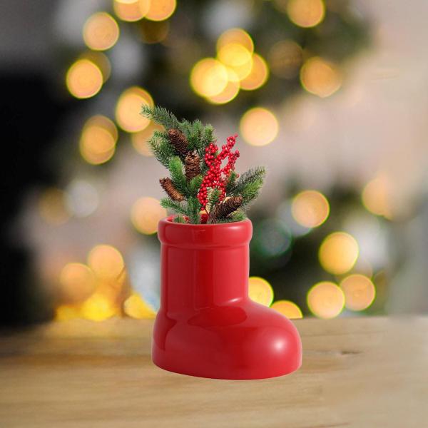 クリスマス レッドブーツ花瓶オーナメント セラミック製フラワーベース