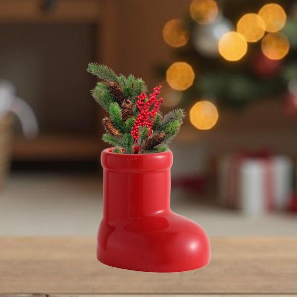 クリスマス レッドブーツ花瓶オーナメント セラミック製フラワーベース