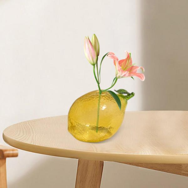 花瓶 空ガラスディフューザーボトル 収納 卓上 水耕栽培 植木鉢 レモン 16x10.5x10.5cm
