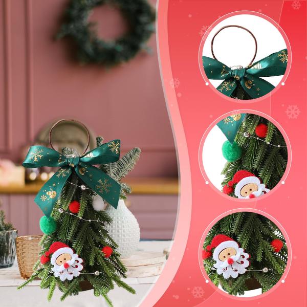 小さな人工クリスマスツリーオーナメント パーティー リビングルーム 吊り下げフープ付き サンタクロース付き