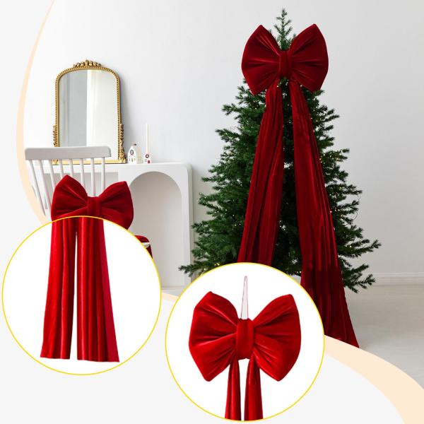 クリスマスツリートッパー リボン 特大 ベルベット 玄関