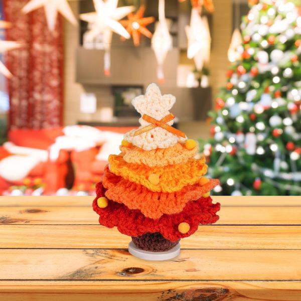 かぎ針編みのクリスマスツリーオーナメント 面白い装飾 リビングルーム ホリデー テーブルトップ イエロー
